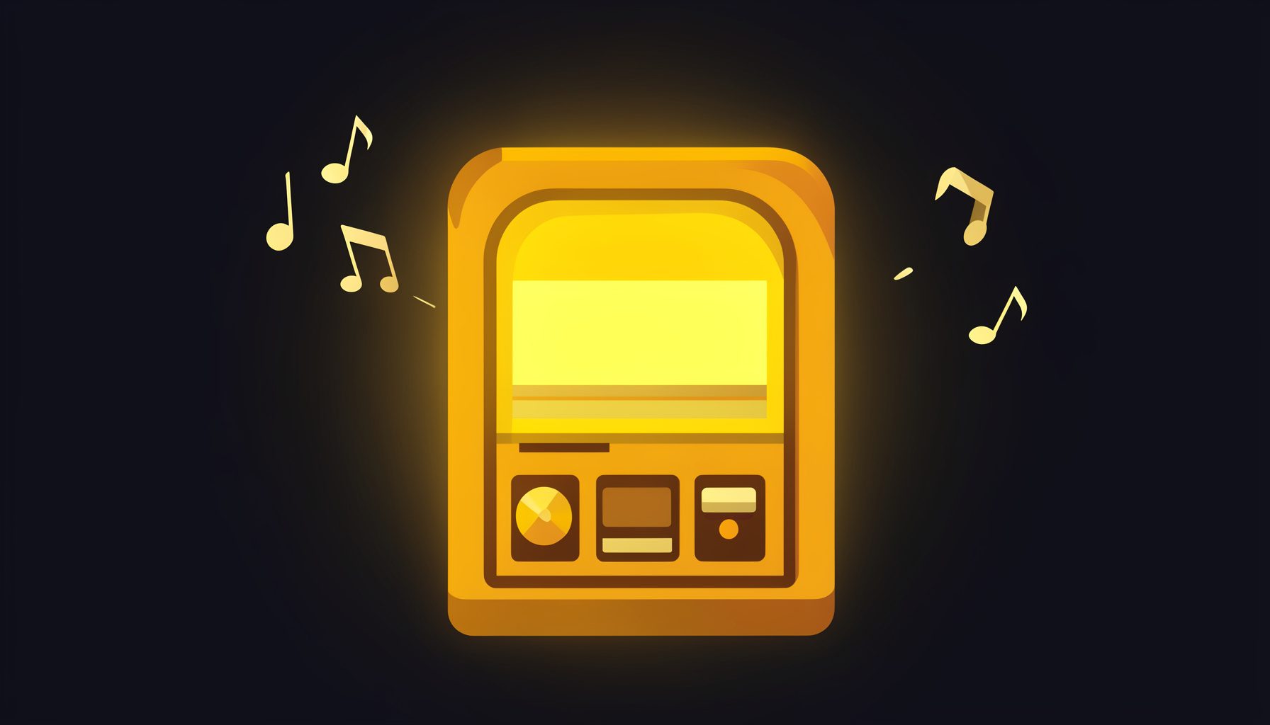 Glowing vintage jukebox with warm yellow and amber tones against a dark background