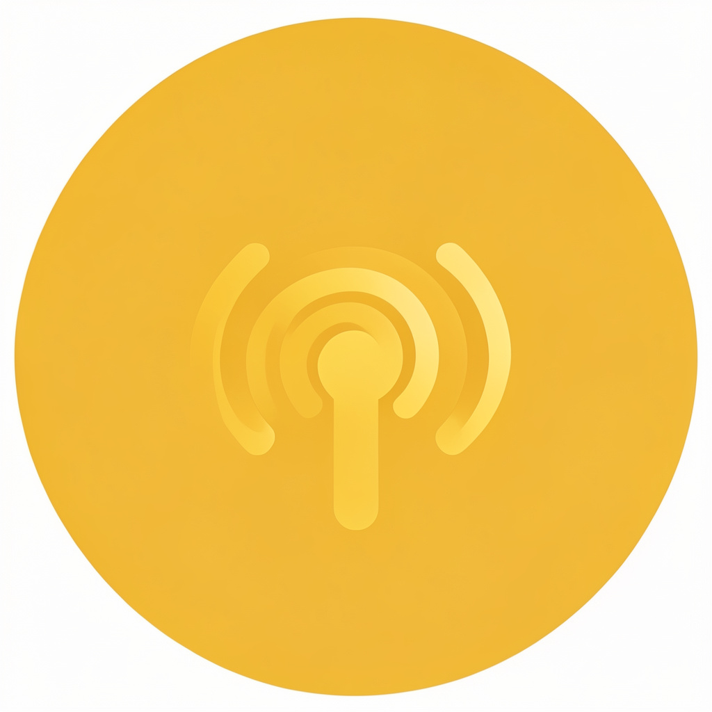 Circular avatar icon in warm golden tones with a subtle radio wave symbol