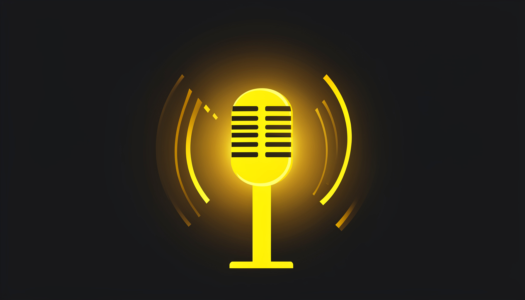 Vintage radio microphone with sound waves radiating outward against a dark background